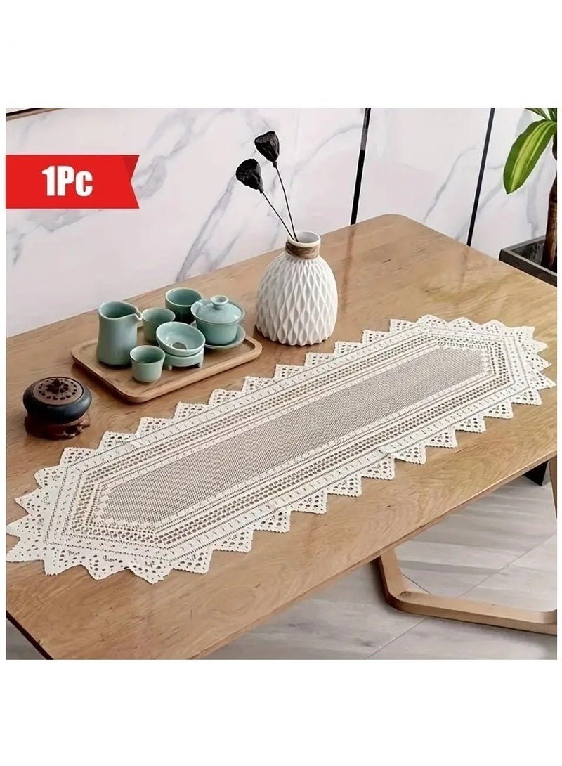 مفرش طاولة بتصميم مفرغ من الدانتيل أبيض - Image 2